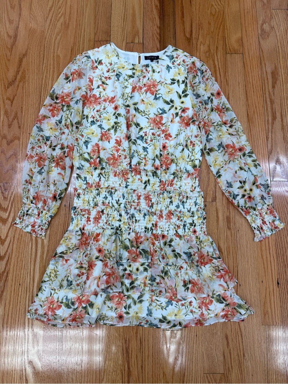 1. State Floral Long-Sleeve Smocked Drop Waist Dress